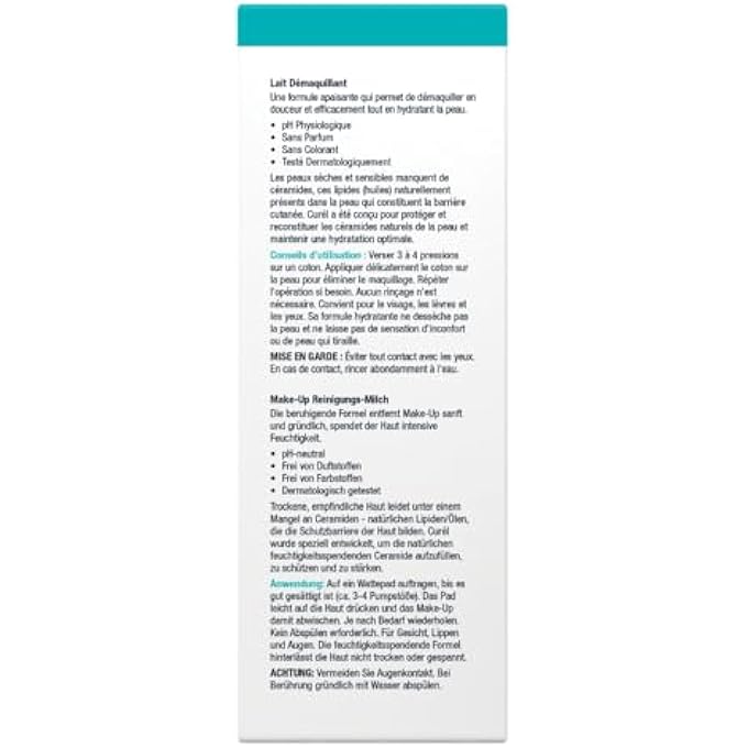 Curel CURL MAKE-UP CLEANSING MILK  CONTENTS: 200 ML  REMOVES MAKEUP  GENTLY AND EFFECTIVELY CLEANSES THE SKIN  SPECIALLY DEVELOPED FOR DRY, SENSITIVE SKIN  WITH CERAMIDES - Image 3